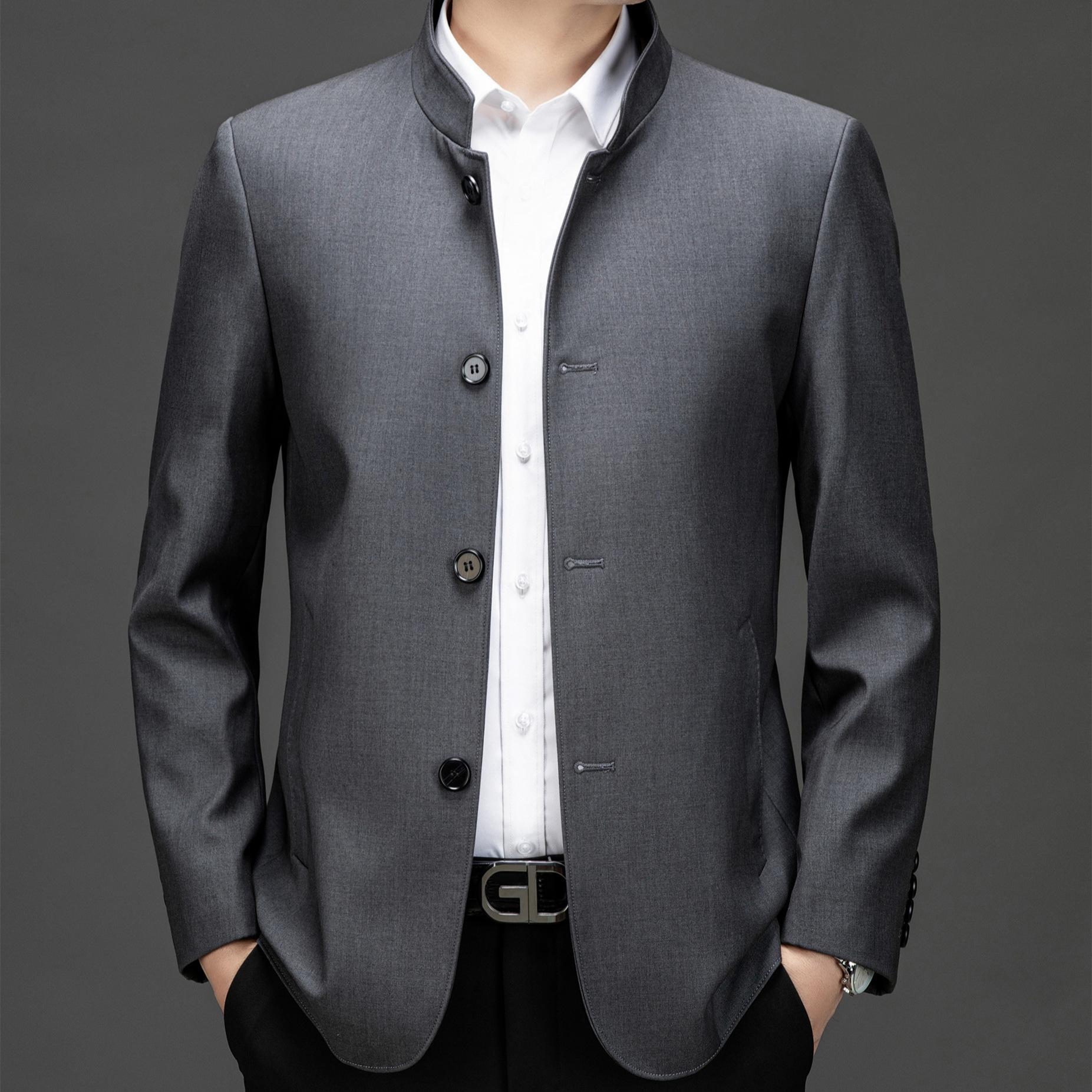 

Осенний новый блейзер в стиле костюма Мао со стойкой воротником, весенне-осенний повседневный костюм, пиджак для папы 4XL серый