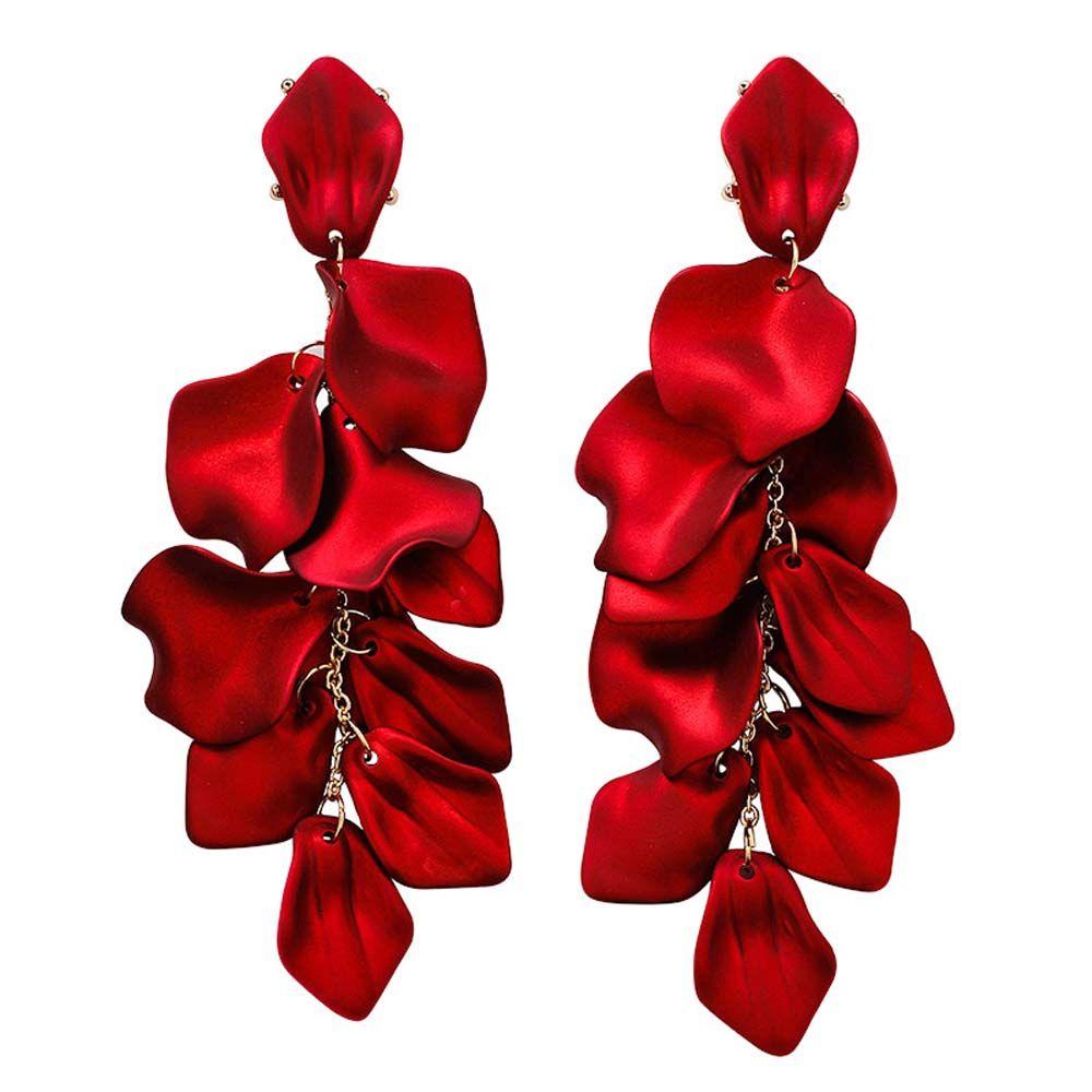 Personality Metal Drop Petals Flower Red Rose Accessories Jewelry Stud Earring Dangle Earrings