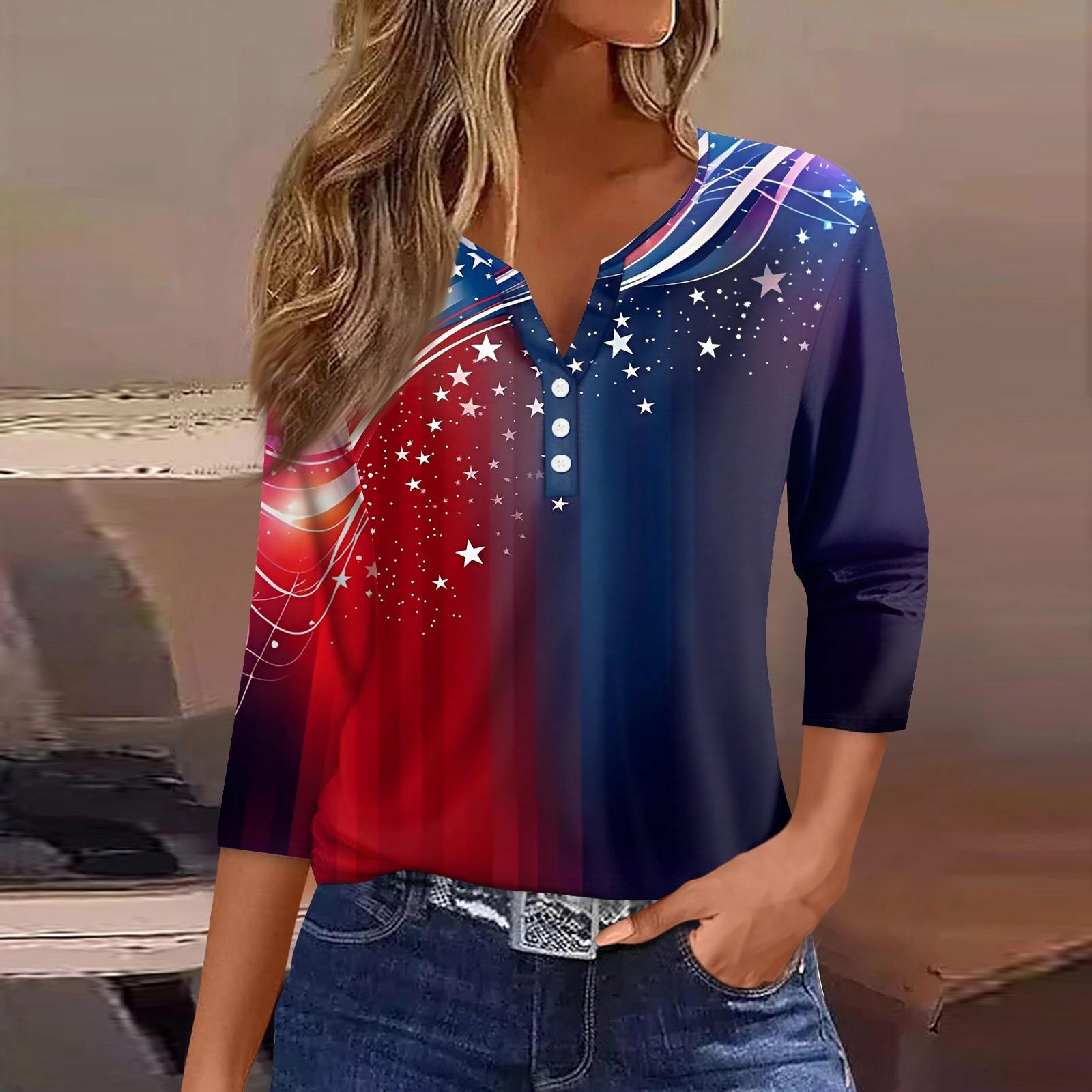 

Жен. Футболка С принтом Пуговицы Рукав 3/4 Повседневные Выходные Мода Классический Классический V-образный вырез Обычный Верх XXL