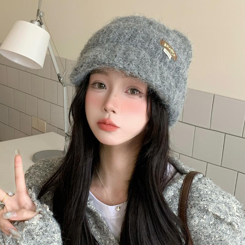 Autumn and Winter Hats Women's Big Head Circumference Knitted Wool Hats Cat Ears Cute Ear Protectors Cold Hats Fleece Thermal Hats