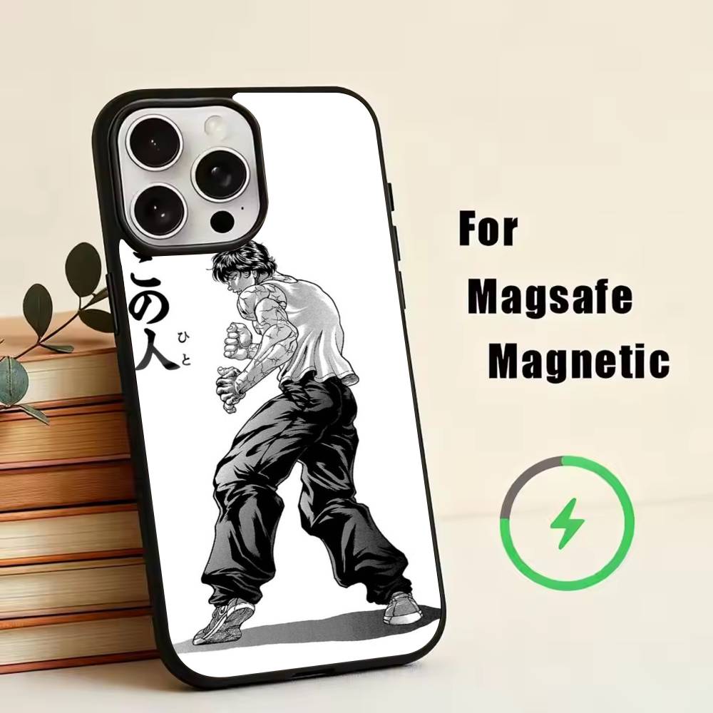 Custodia per Telefono a Fumetti HH-Hanma Baki Per iPhone17,16,15,14,13,12,11 Plus,Pro Magnetica con Ricarica Wireless Magsafe