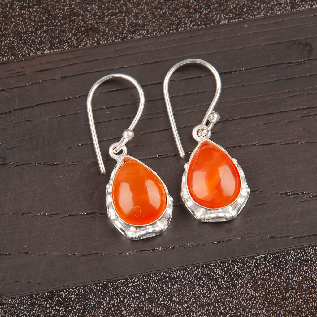 Natural Carnelian Gemstone 925 Sterling Silver Handmade Jewelry Earrings 1.30" EE-3-25