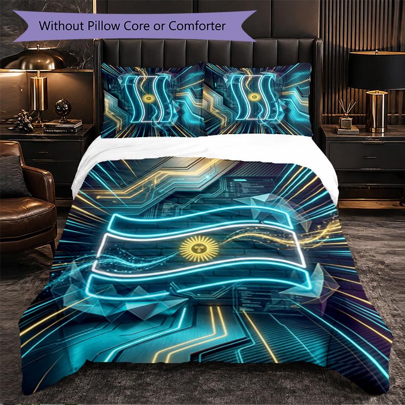 Argentina Football Pattern 3 Pieces Bedding Set Soft Microfiber Duvet Cover with Pillow Cases for Bedroom