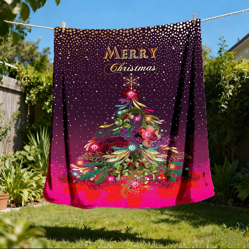 1pc Christmas Tree Decorations Outdoor Soft Polyester Flannel Throw Blanket Versatile for All Seasons , Soft , Cozy , Warm All Season Quilted Throw , 80x120cm
