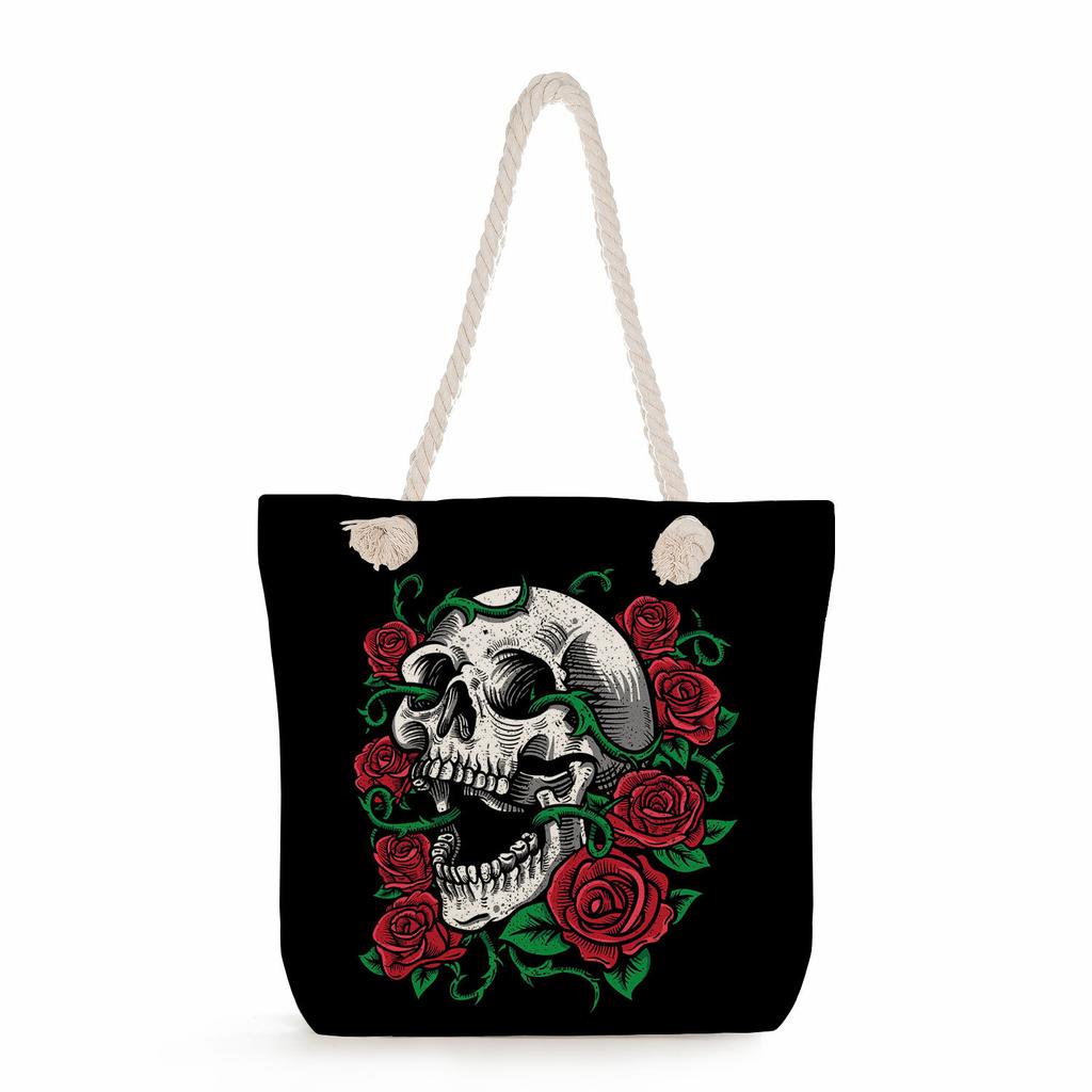 Skull print thick rope single-shoulder beach bag 7298 KTB