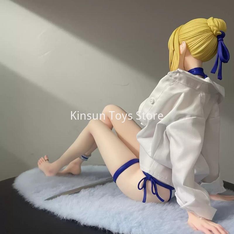 19cm Anime Figure Saber Artoria Pendragon Swimsuit Sitting Beauty Pvc Collectible Model Decoration Ornament For Adult Collectors