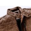 Men's Retro Motorcycle Leather Jacket Stand Collar Slim Fashion Plush Leather Jacket