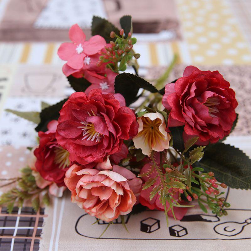 Rose Peony Artificial Flower Vintage Silk Fake Flower Bouquet Wedding Decor Home