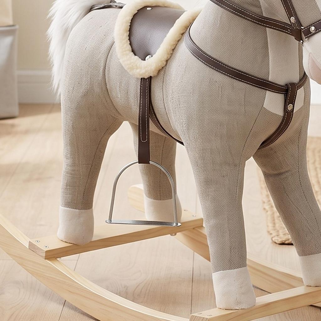 Children's Rocking Horse, Linen-Effect Fabric, Sound Effects, Safety Handles, Grey