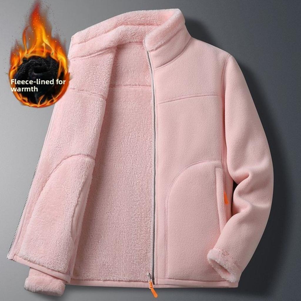 Διπλής όψης τζάκετ από κοραλλιογενές φλις σε στυλ ζευγαριού για άνδρες και γυναίκες, χειμερινό βαμβακερό τζάκετ για ζεστασιά, πανωφόρι για μέσα και έξω, τοπ