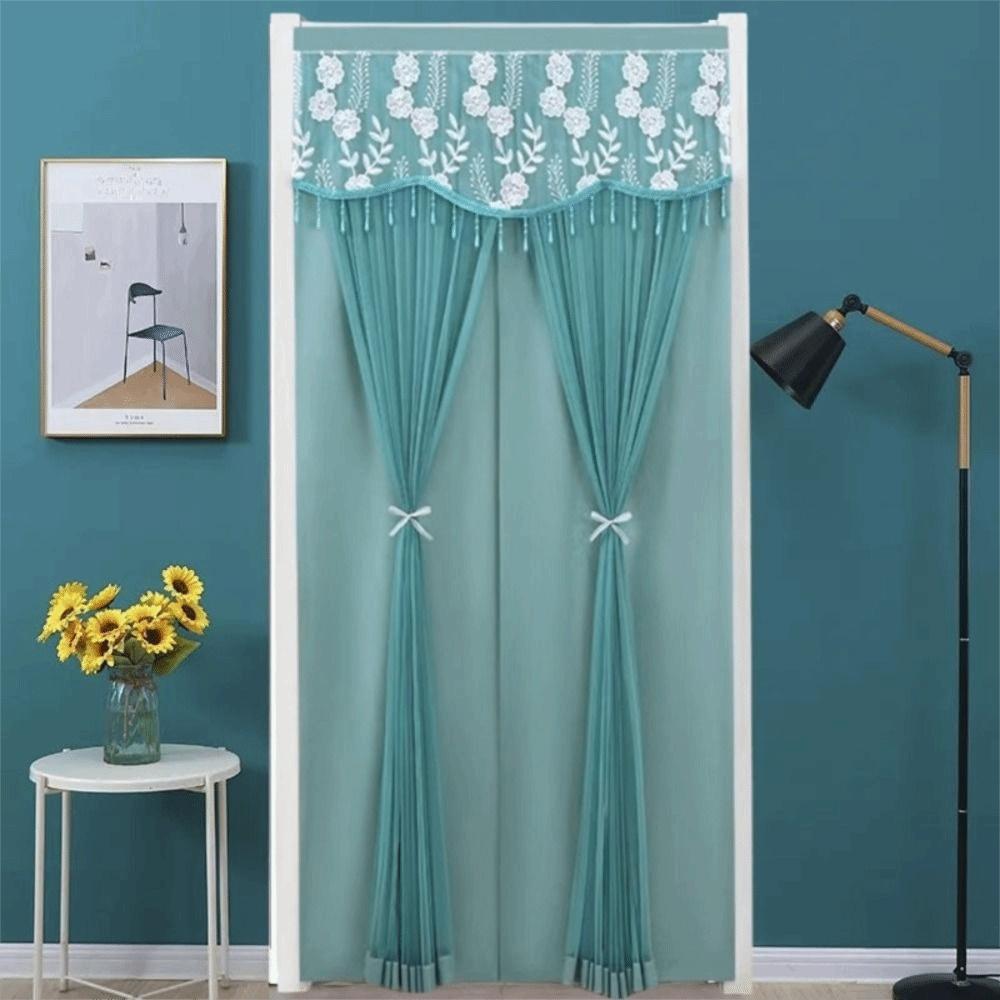 Double Layer Bedroom Partition Sheer Curtain with Strap Door Drapes Door Screen Curtain Privacy