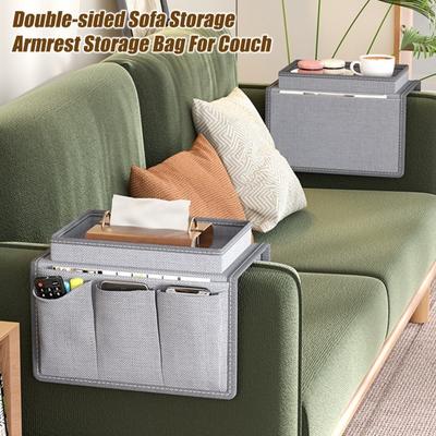 Couch Cup Holder Tray Couch Drink Holder Caddy Sofa Armrest Organizer with Side Pockets for Remotes Cell-Phone Tablet Snack