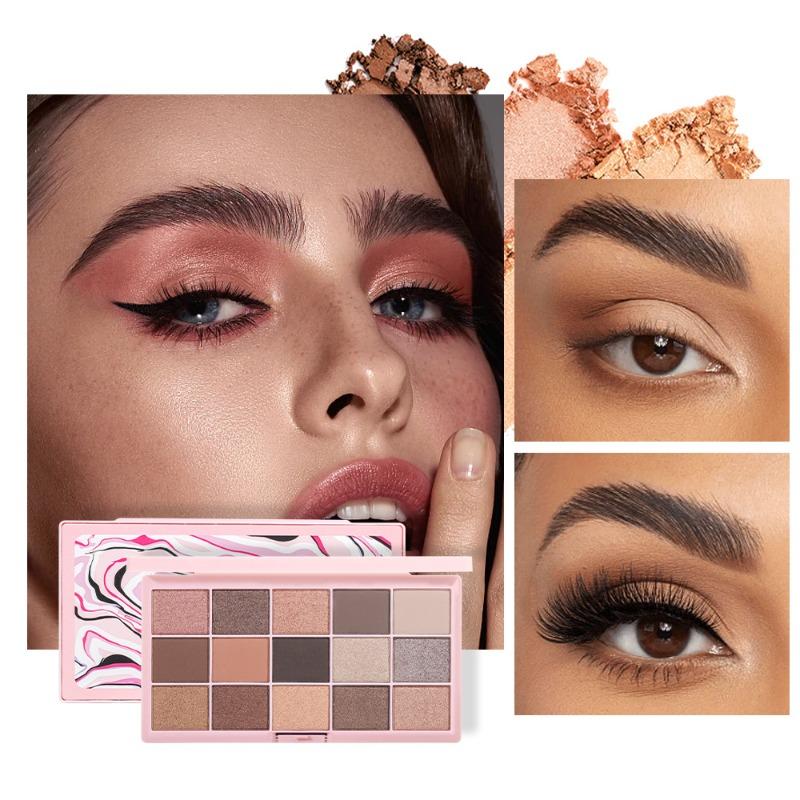 Matte Lidschattenplatte, 15 farbige Glitzer-Lidschattenplatten, gemischt mit langlebigem, wasserfestem Kosmetikset