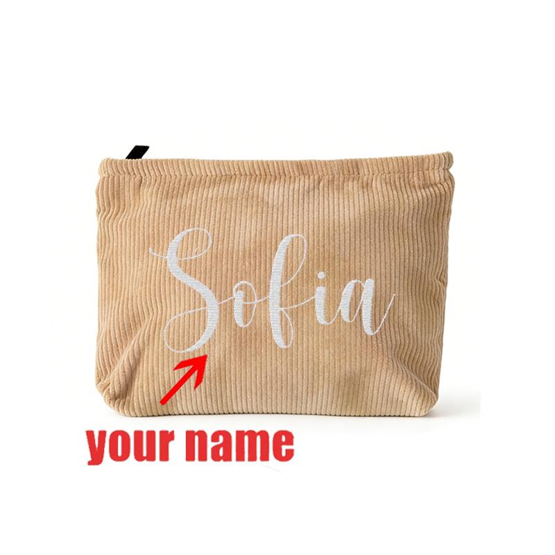 Personalized Embroidered Corduroy Makeup Bag Letter Toiletry Cosmetic Pouch Bridesmaid Proposal Gift Custom Makeup Bag for Women