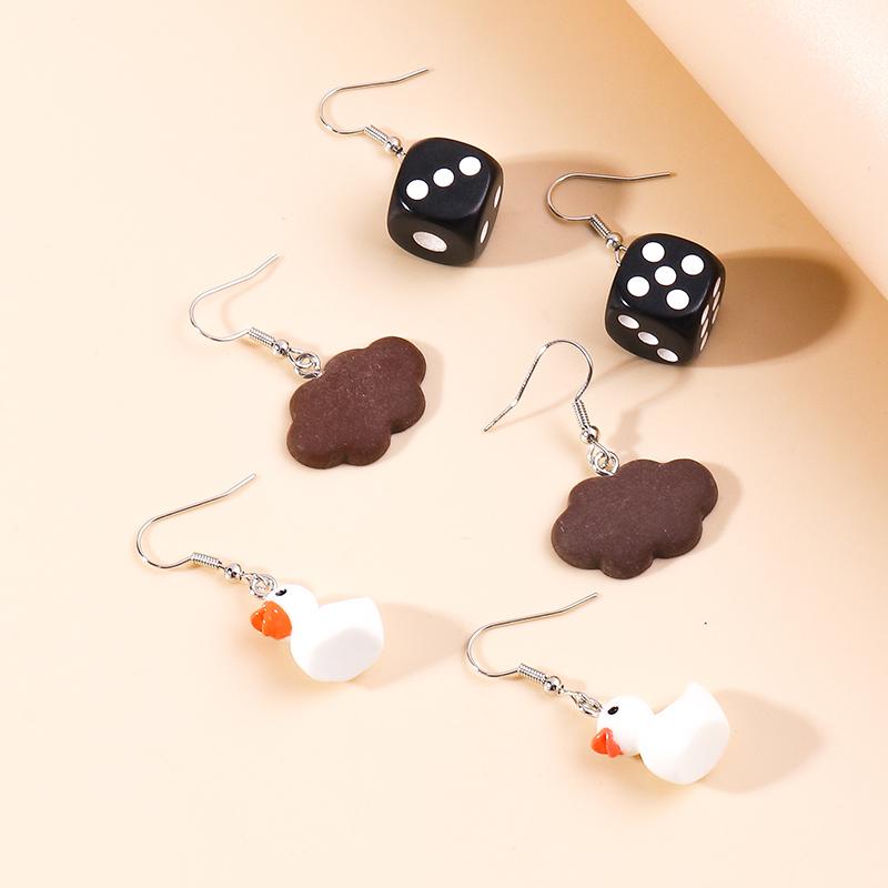 Cute Resin 3D Simulation Duck Drop Earrings for Women Girls Dice Cloud Dangle Earrings Kid's Jewelry Gift