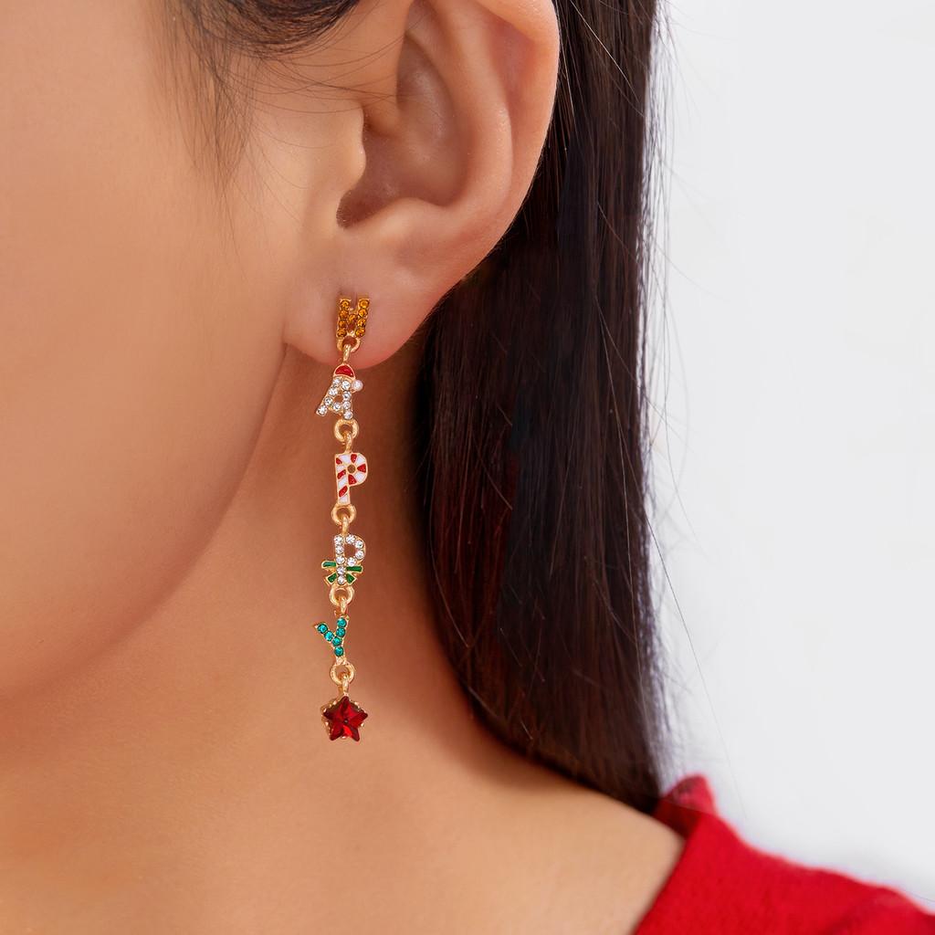 Christmas Earrings Female With Colorful Zirconia Sparkle For Holiday Celebrations