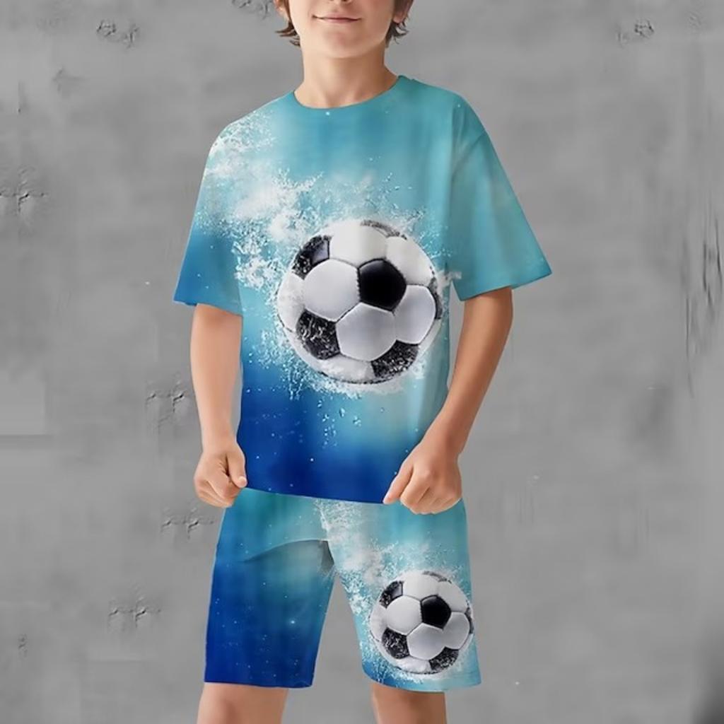Football Field 3D Printed Children's Set Fashion T-shirt Shorts T-shirt Boys and Girls Sportswear Set