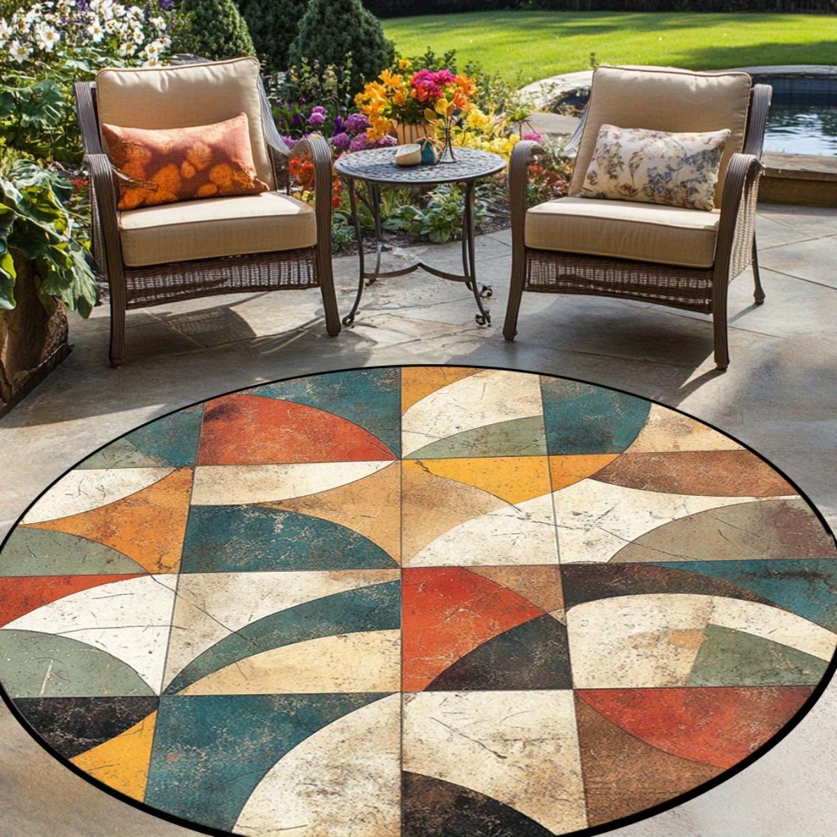 

Геометрический Абстрактный Цветной Современный Стиль Середины Века Нескользящий Круглый Коврик для Пола Моющийся Декоративный Ковер для Гостиной Спальни Diameter 60cm