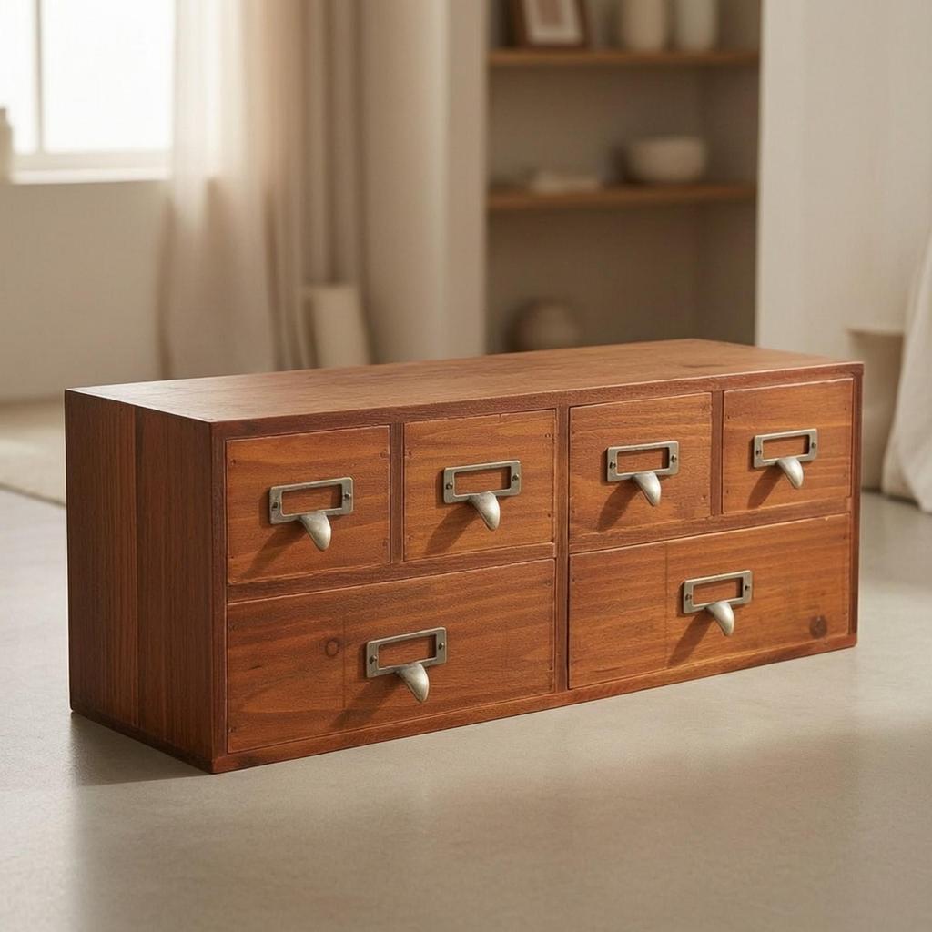 Wooden Desk Organizer with Drawers Compact Desktop Storage Cabinet for Office