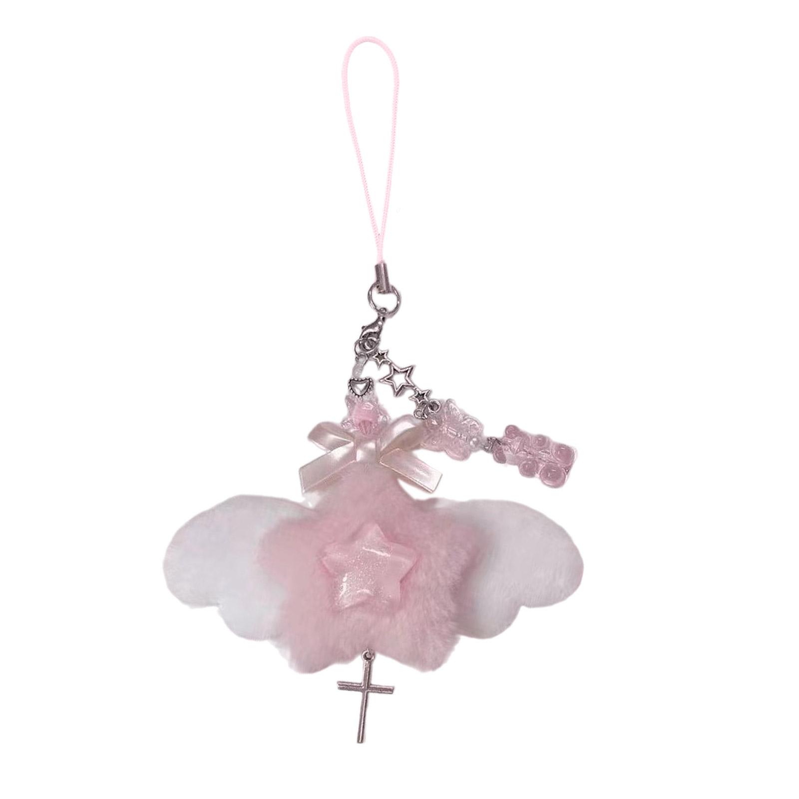 

Плюшевая подвеска в виде крыла, цепочка для телефона, ремешок с бантом, Очаровательный брелок со звездой, ремешок для телефона, брелок для ключей, сумка, орнамент, вечерние ювелирные изделия, подарок розовый