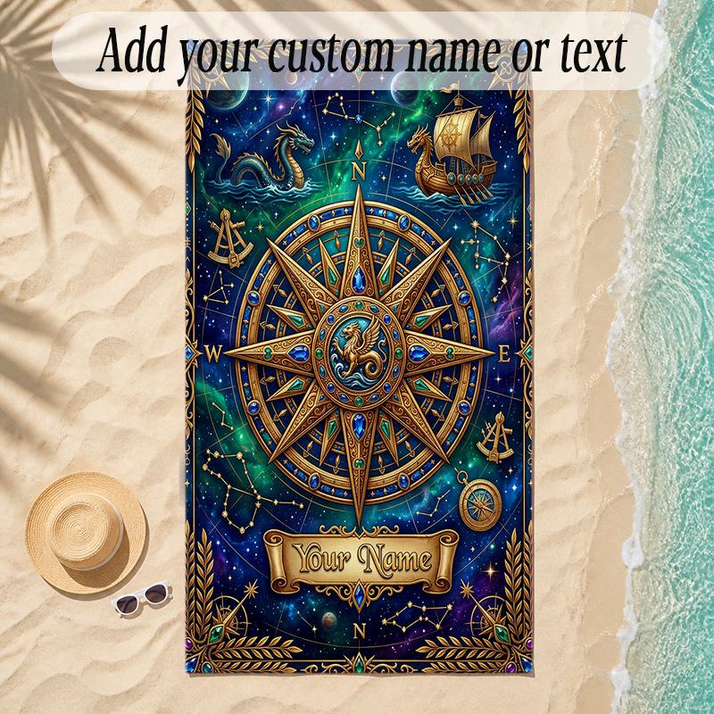 Cosmic Theme Soft Beach Towel Personalized Custom Name Text Towel Portable for Beach Pool Travel