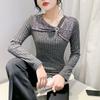 Stylish Diagonal Collar Hollow T-shirt Women's Long-sleeved Winter Bottoming Shirt Versatile and Thin Top