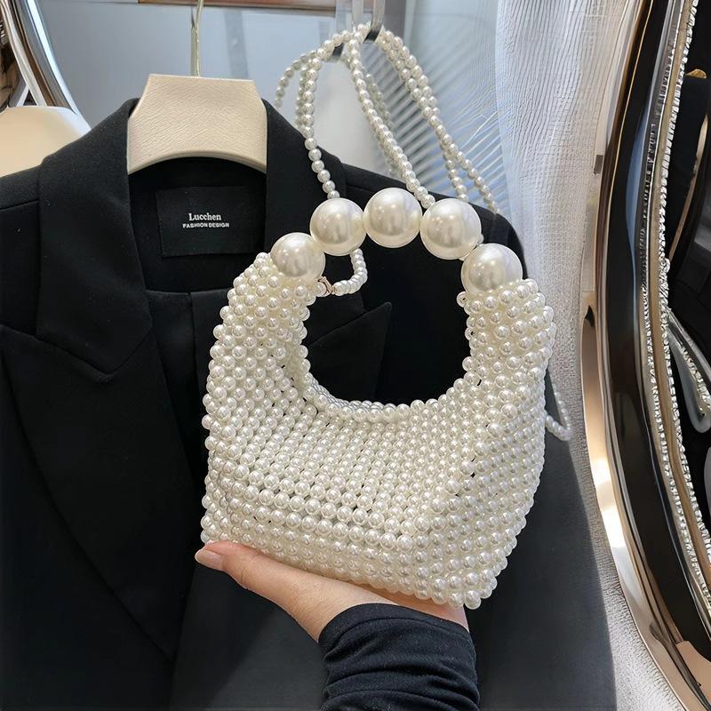 Fairy Large Pearl Portable Woven Dinner Bag New French Chain Shoulder Messenger Bag