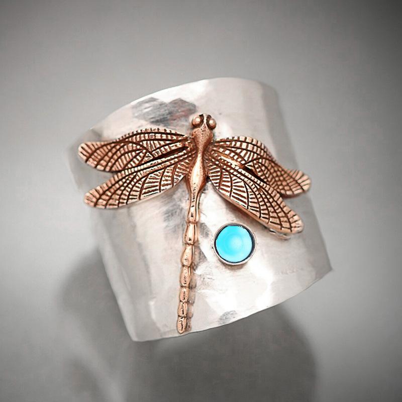 Retro Style Engraved Ring, Exaggerated Round Tube Dragonfly Finger Wrench, Same Ring For Men And Women