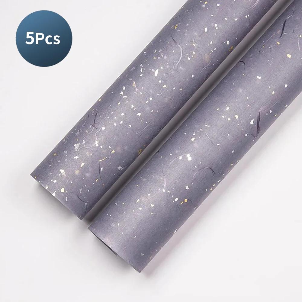 Korean Floral DIY Wrapping Paper Set - 5 Sheets, 6 Colors, Gold/Silver Sparkles, Waterproof for Bouquets & Gifts