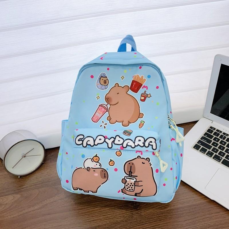 Cute Drinking Capybara Milk Tea Bcrocodile Fries Cartoon Pattern Backpack Kid