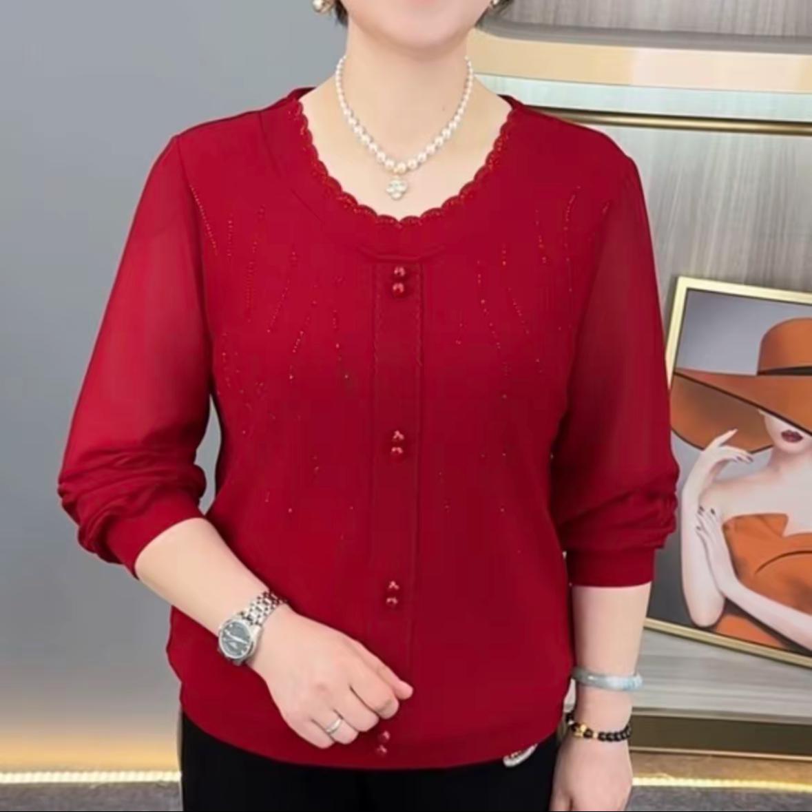 

Spring Casual Round Neck Lace Long-Sleeve Top for Women 3XL (120-130 jin)
