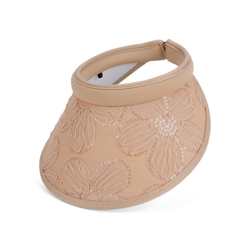 

Lightweight Summer Sun Hat With Floral Prints And Sequin Decorations For Women Khaki Hairband