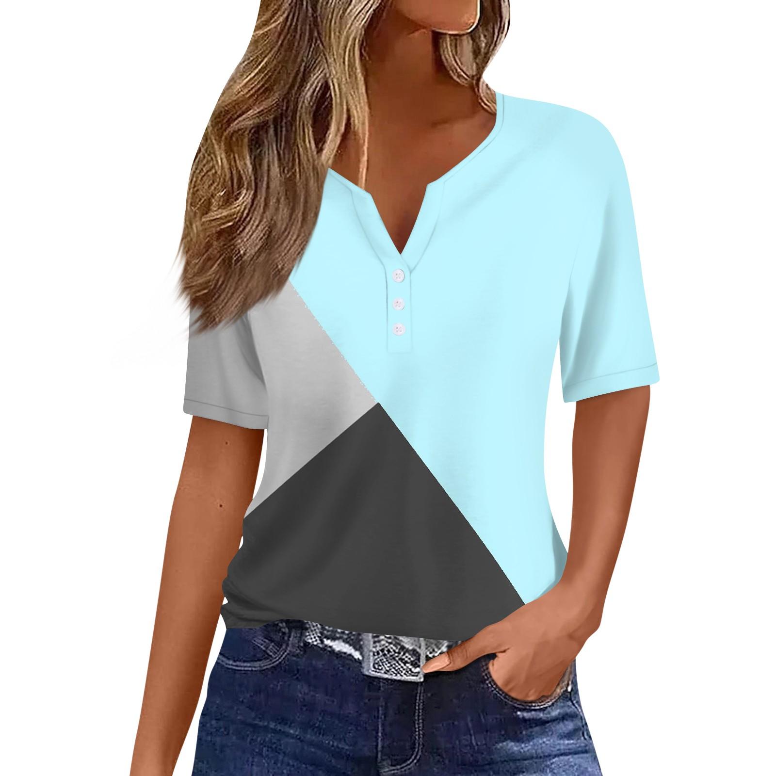 

Жен. Футболка Футболка С принтом Пуговицы С короткими рукавами Повседневные Выходные Мода Классический V-образный вырез Обычный Верх XL