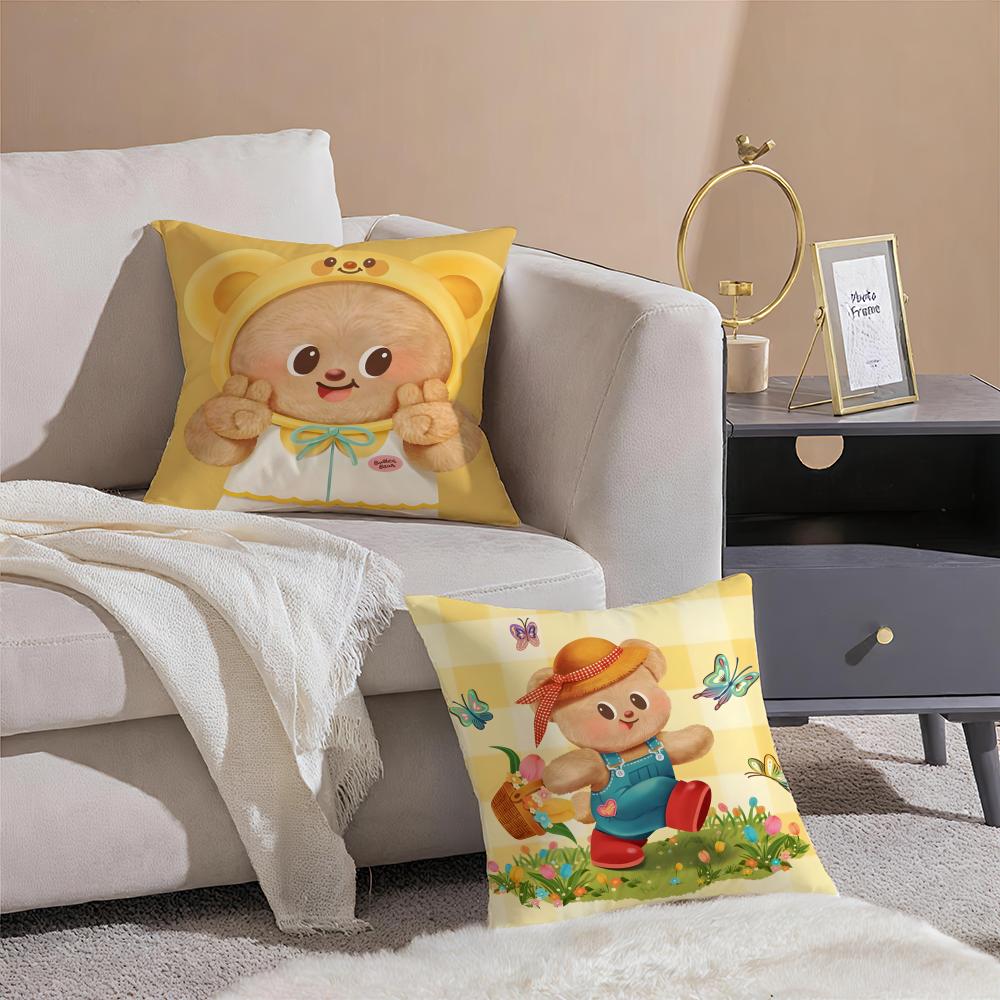 Chubby Cute Thai Character BButterbear Cushion Cover Pillowcase Short Plush Invisible zipper Room Sofa Cushion Cover