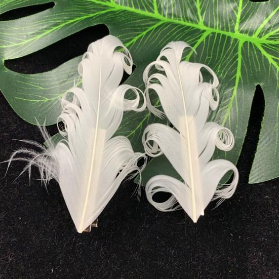 2Pcs Feather Hair Clip Faux Pearl Rhinestone Hairpin Party Headwear Headdress