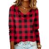 Ladies' Plaid Printed Casual and Fashionable Long Sleeved Pullover Top