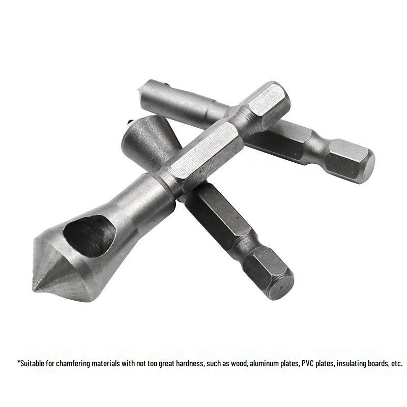 90° Hex Shank Countersink Drill Bit with Chip Evacuation & Deburring for Woodworking