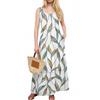 Women's Fashion Casual Maxi Skirt Summer Beach Skirt Round Neck Sleeveless Loose Floral Print Sundress