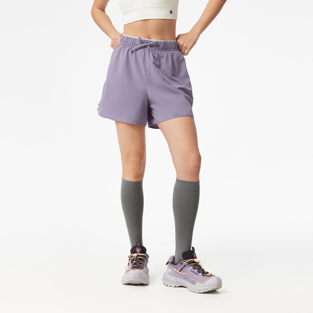 Li Ning Fitness Series Letter Mid Waist Drawstring Breathable Versatile Sports Shorts Women Shorts Dark-Gray Purple AKSV412-4