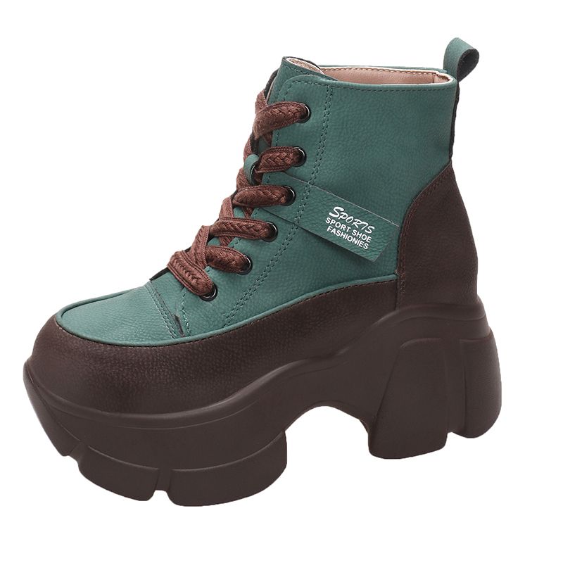 

Кожаные Ретро Женские Осенние На Толстой Подошве С Внутренней Платформой Модные Короткие Ботинки Сочетание Цветов Мягкая Подошва Высокие Ботинки 37 темно-зеленого