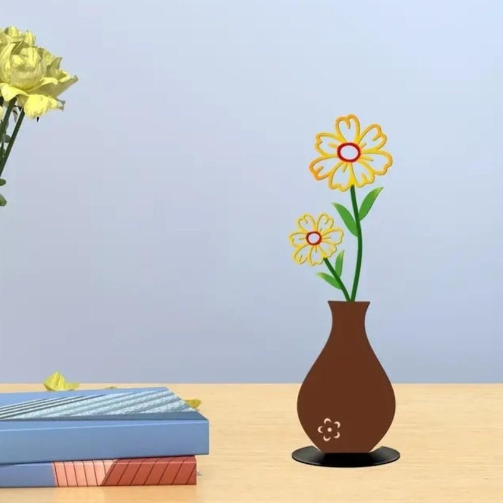 3pcs Gift Creative 2D Vase Iron Decorative Flower Vase Ornaments Flat Shape Colorful Shelf Desktop Decoration Desktop Decor