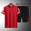 Summer New Men's Casual Sports Suit Round Neck Thin Section of Short-sleeved T-shirt Short Trousers Ice Silk Quick Dry Two-piece Set