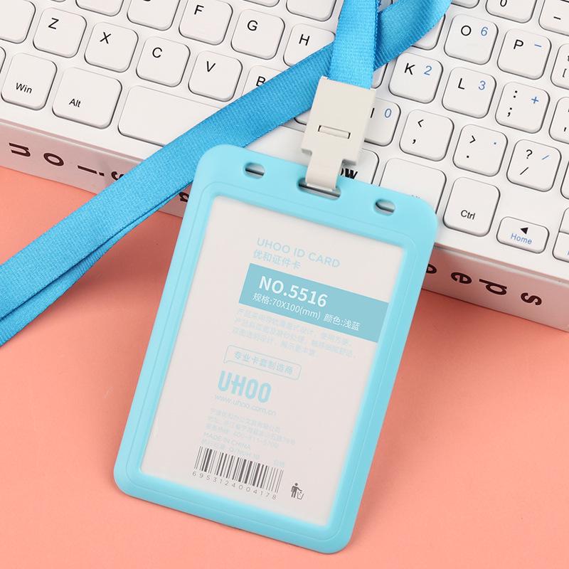 Large Transparent Double-Sided Sliding ID Badge Holder with Retractable Lanyard светло-синий