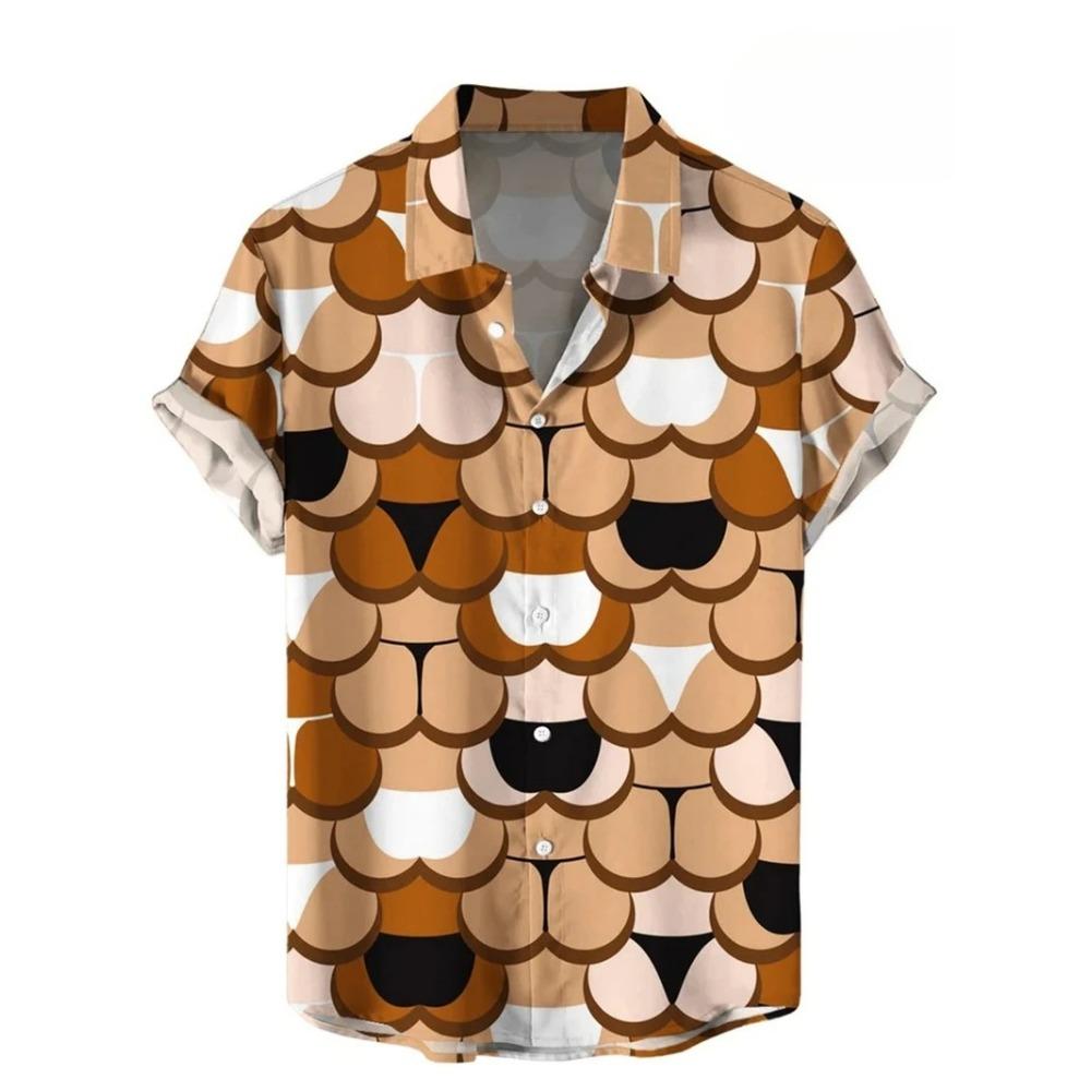 Vintage Button Up Shirt Man 3d Map Printed Short Sleeve Hawaiian Shirt Lapel Men's Clothing Casual Fashion Tops
