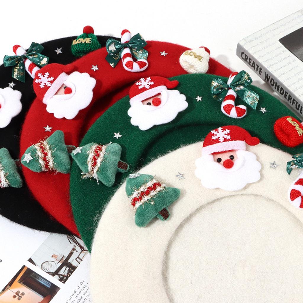 Teens Girls Christmas Beret Festival Thick Beret Woman Windproof Outdoor Painter Hat Christmas Photography Beret Hat