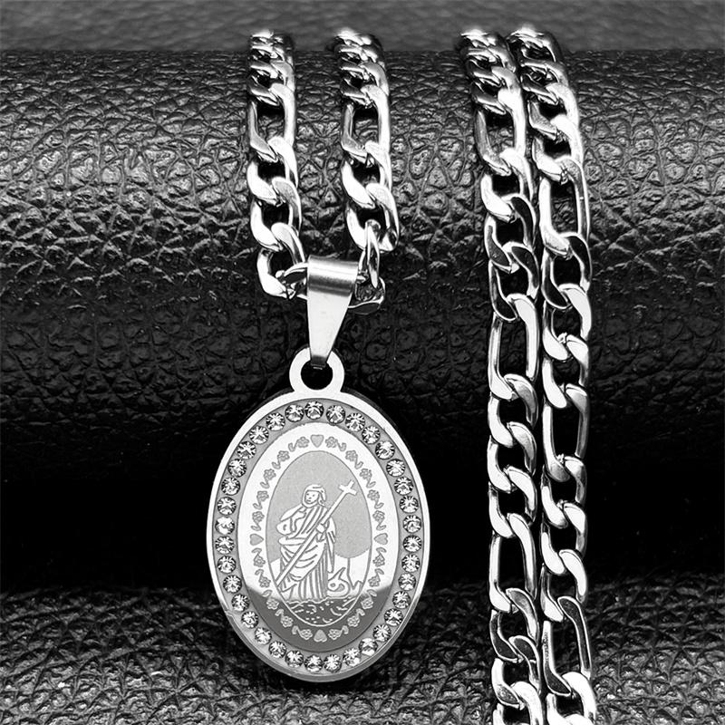 Christian Jesus Cross Pendant Necklace Stainless Steel Crystal Men s Chain Lord Prayer Cross Necklace Religious Jewelry
