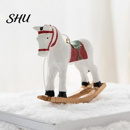 Vintage-inspired Holiday Decorations Retro Christmas Pendant Cute Colored 3D Cartoon Rocking Horse Resin Hanging Ornament Decoration for Tree