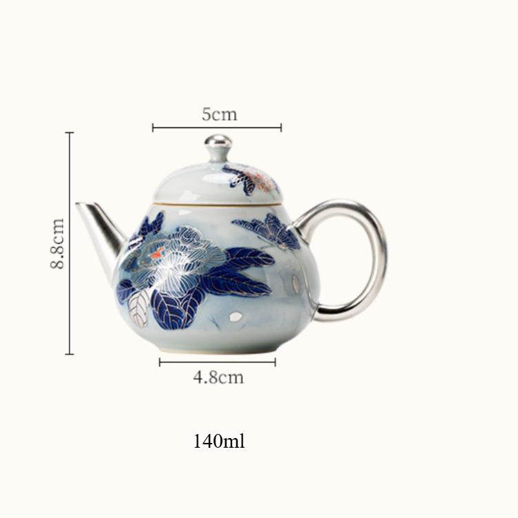 

140ml Exquisite Gilt Silver Peony Art Teapot Handmade Small Pot Household Tea Making Kettle Chinese Kung Fu Tea Set 1pcs tea pot