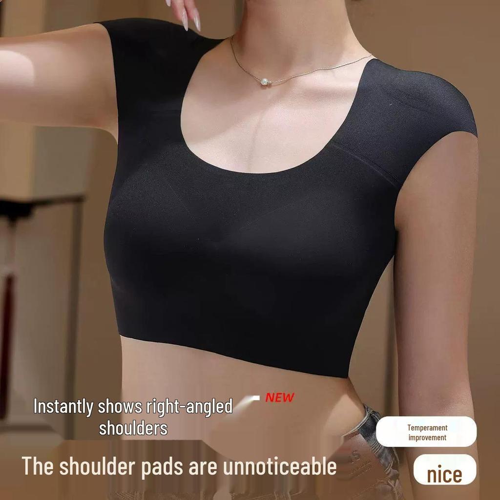 Biustonosz z niewidocznymi poduszkami na ramionach w kształcie kąta prostego: Bezszwowy pas piersiowy dla kobiet, zmniejszający widoczność dużych piersi