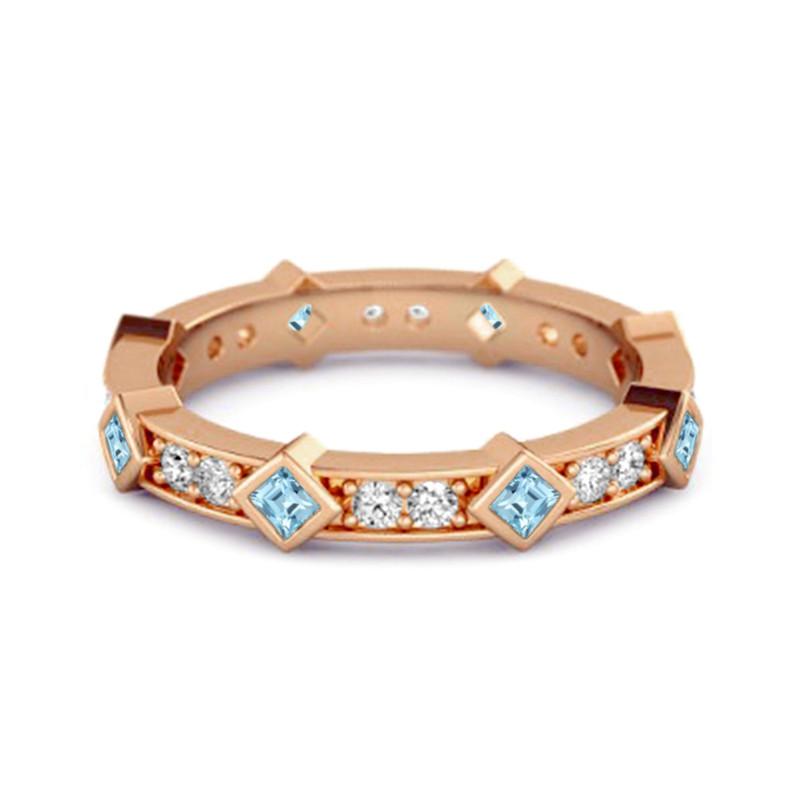 Blue Topaz Eternity Band Ring -925 Sterling Silver Rose Gold Vermeil